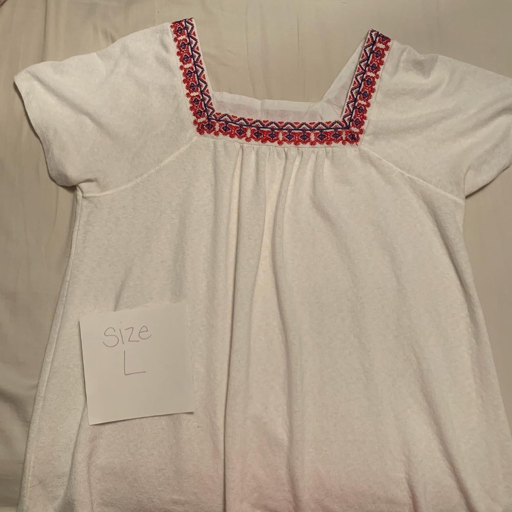 White Top with Square Embroidered Neckline